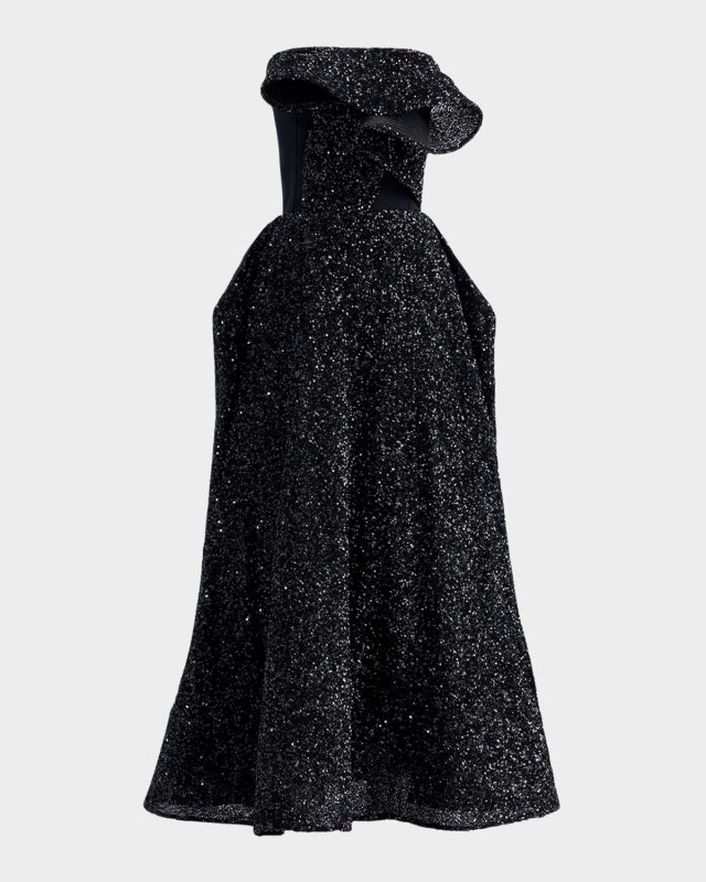 Rotation Strapless Ruffle Sequined Midi Dress